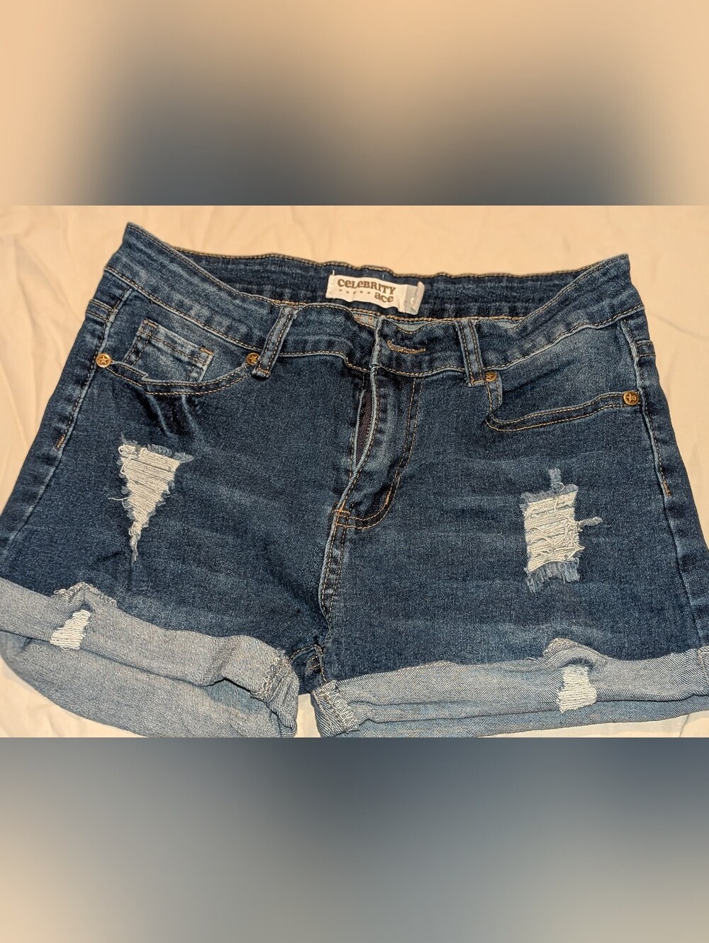 Celebrity Ace Women's Dark Indigo Distressed Denim Shorts